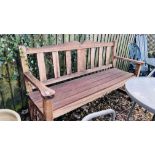 A HARDWOOD GARDEN BENCH LENGTH 165CM.