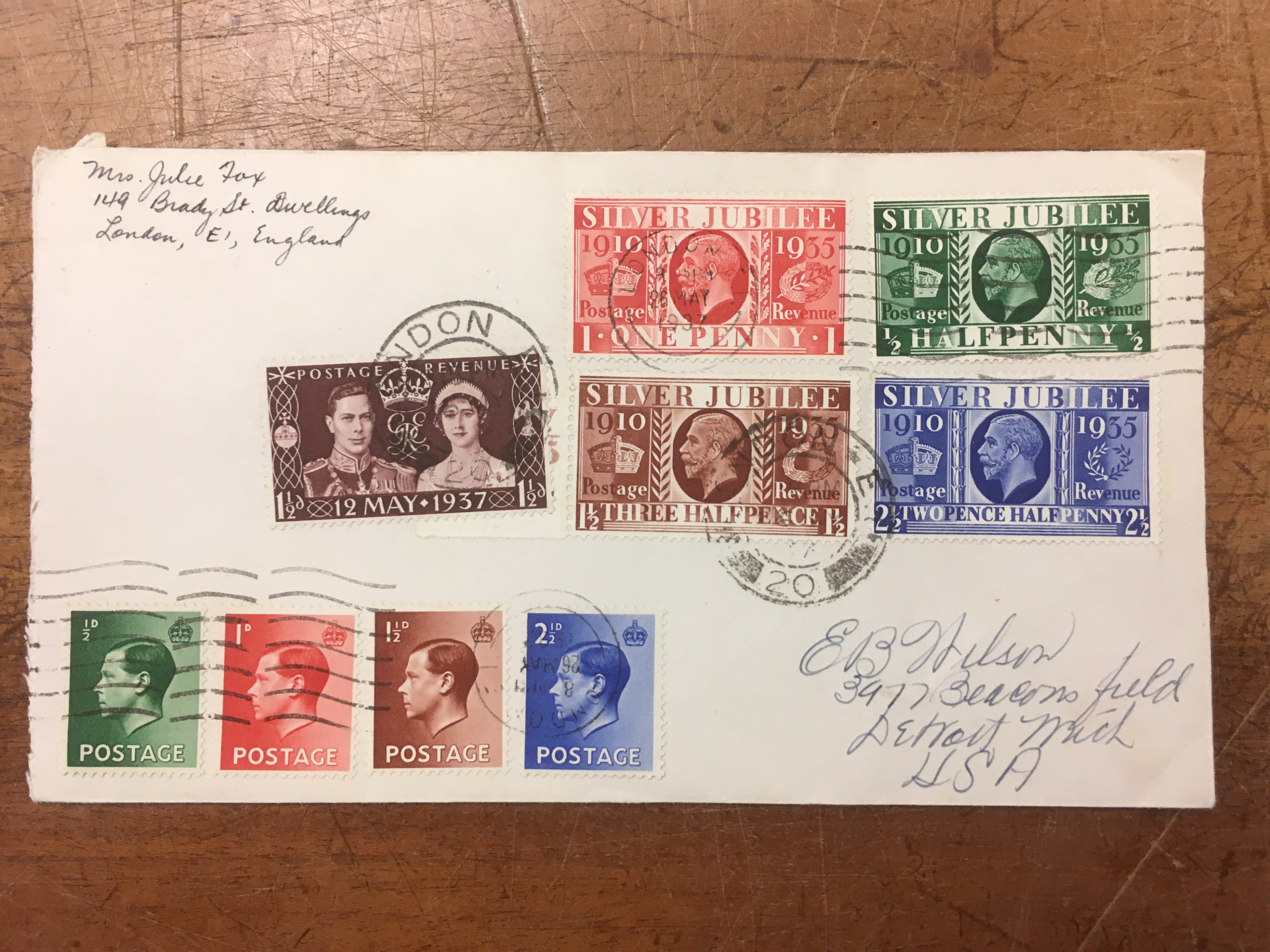 BOX WITH STAMPS AND COVERS IN SIX VOLUMES AND LOOSE, 1937 COVER TO USA BEARING THREE REIGN FRANKING, - Image 3 of 3