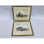 TWO FRAMED WATERCOLOURS BEARING SIGNATURE "KEITH JOHNSON" ONE DEPICTING A WINDMILL SCENE WIDTH 24CM.