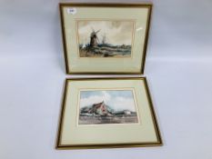 TWO FRAMED WATERCOLOURS BEARING SIGNATURE "KEITH JOHNSON" ONE DEPICTING A WINDMILL SCENE WIDTH 24CM.