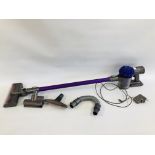 A DYSON V6 ANIMAL CORDLESS VACUUM CLEANER WITH CHARGER AND ACCESSORIES - SOLD AS SEEN