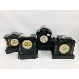 4 SLATE MANTEL CLOCKS WITH MARBLE INLAID DETAIL