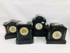 4 SLATE MANTEL CLOCKS WITH MARBLE INLAID DETAIL