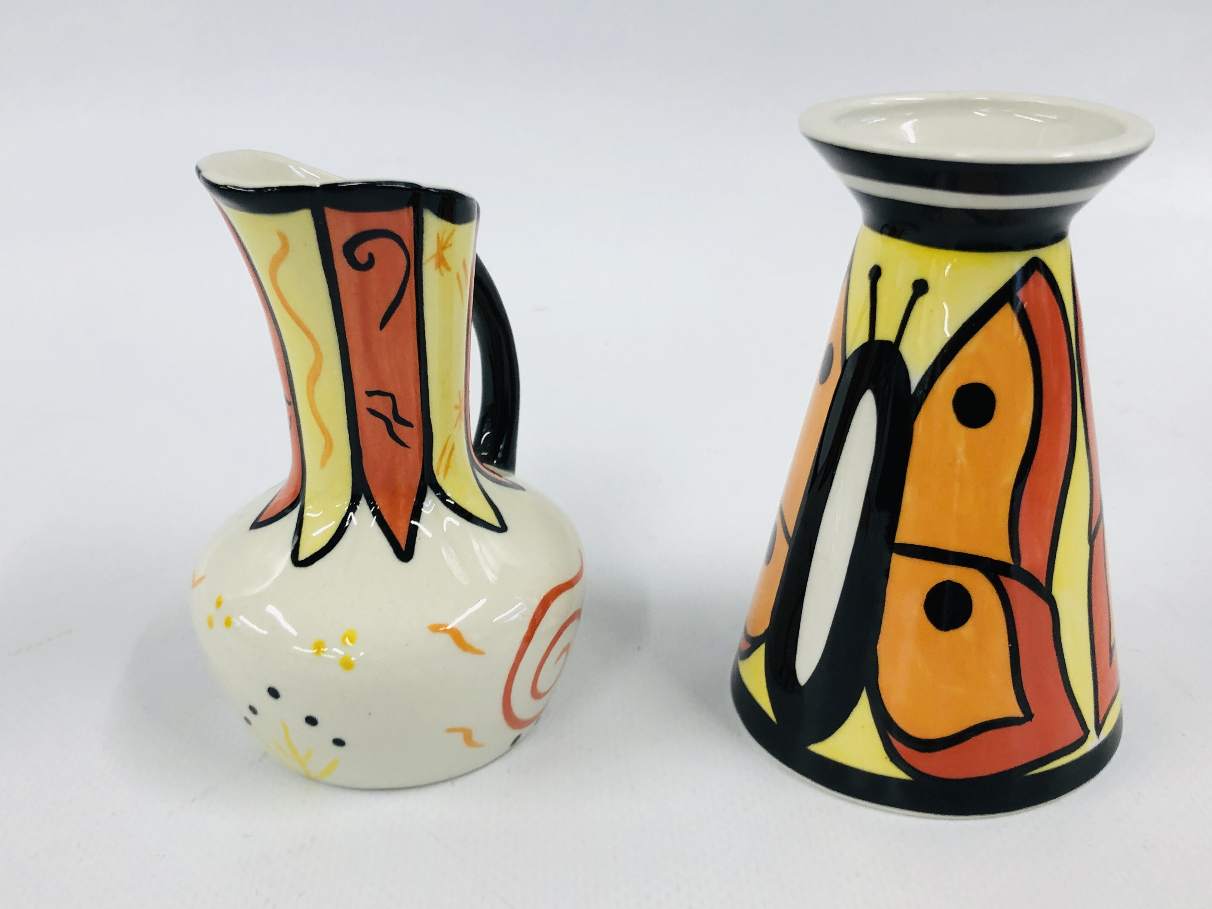 LORNA BAILEY CREAMER SIGNED OLD ELGRAVE POTTERY ALONG WITH LORNA BAILEY 21 MILK POT HEIGHT 9.5CM. - Image 2 of 3