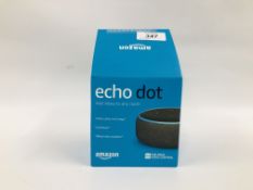 AMAZON ECHO DOT BOXED AS NEW AND A PAIR NU BASS HEADPHONES - SOLD AS SEEN