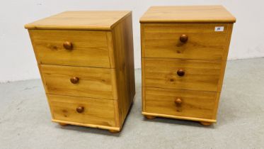 PAIR OF ALSTONS THREE DRAWER BEDSIDE CHESTS WIDTH 45CM. DEPTH 41CM. HEIGHT 65CM.