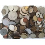 TUB OF MIXED FOREIGN COINS.