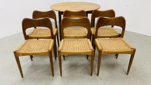 DANISH MID-CENTURY TEAK EXTENDING CIRCULAR DINING TABLE (2 LEAVES) ALONG WITH A SET OF SIX DANISH