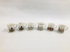 SET OF SIX DENBY STONEWARE MUGS DEPICTING VARIOUS LANDMARKS