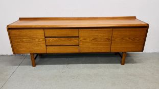 MID CENTURY TEAK FINISH SIDEBOARD THREE DRAWER,