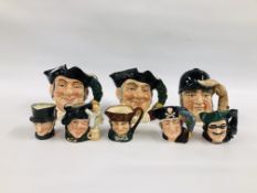 EIGHT ROYAL DOULTON CHARACTER JUGS TO INCLUDE MINE HOST, GONE AWAY, DICK TURPIN, TAM O'SHANTER,