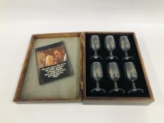 SET OF SIX REMY MARTIN GLASSES IN A FITTED WOODEN CASE