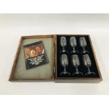 SET OF SIX REMY MARTIN GLASSES IN A FITTED WOODEN CASE