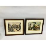 A PAIR OF OAK FRAMED FRENCH WATERCOLOURS SIGNED SEGUIE.