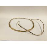 DESIGNER SILVER TWO STRAND WOVEN CHOKER STYLE NECKLACE ALONG WITH ONE OTHER OF SOLID FORM.
