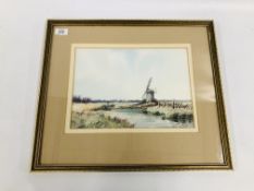 KEITH JOHNSON WATERCOLOUR LOCAL WINDMILL SCENE WIDTH 33CM. HEIGHT 23CM.