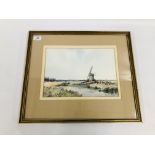 KEITH JOHNSON WATERCOLOUR LOCAL WINDMILL SCENE WIDTH 33CM. HEIGHT 23CM.