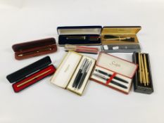 A GROUP OF ASSORTED MODERN AND VINTAGE PENS TO INCLUDE PAPERMATE, CROSS, ETC.