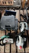 SIX VARIOUS POWER TOOLS AS CLEARED TO INCLUDE BOSCH CIRCULAR SAW, PRO PERFORMANCE PLANER,