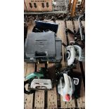 SIX VARIOUS POWER TOOLS AS CLEARED TO INCLUDE BOSCH CIRCULAR SAW, PRO PERFORMANCE PLANER,