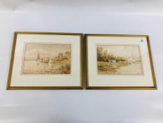 TWO W. LESLEY RACKHAM WATERCOLOURS LOCAL SCENES TO INCLUDE RANWORTH AND BARTON 17.5 X 25.5CM.