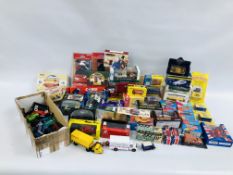 A LARGE COLLECTION OF VINTAGE AND MODERN VEHICLES INCLUDING CORGI, MATCHBOX, VOITURE, SCALEXTRIC,