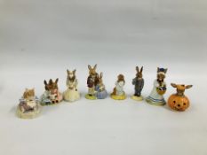 A COLLECTION OF EIGHT ROYAL DOULTON BUNNYKINS CABINET ORNAMENTS TO INCLUDE BEDTIME DB55,