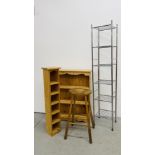 A THREE TIER PINE BOOK CASE (WIDTH 83CM. HEIGHT 93CM.