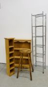 A THREE TIER PINE BOOK CASE (WIDTH 83CM. HEIGHT 93CM.