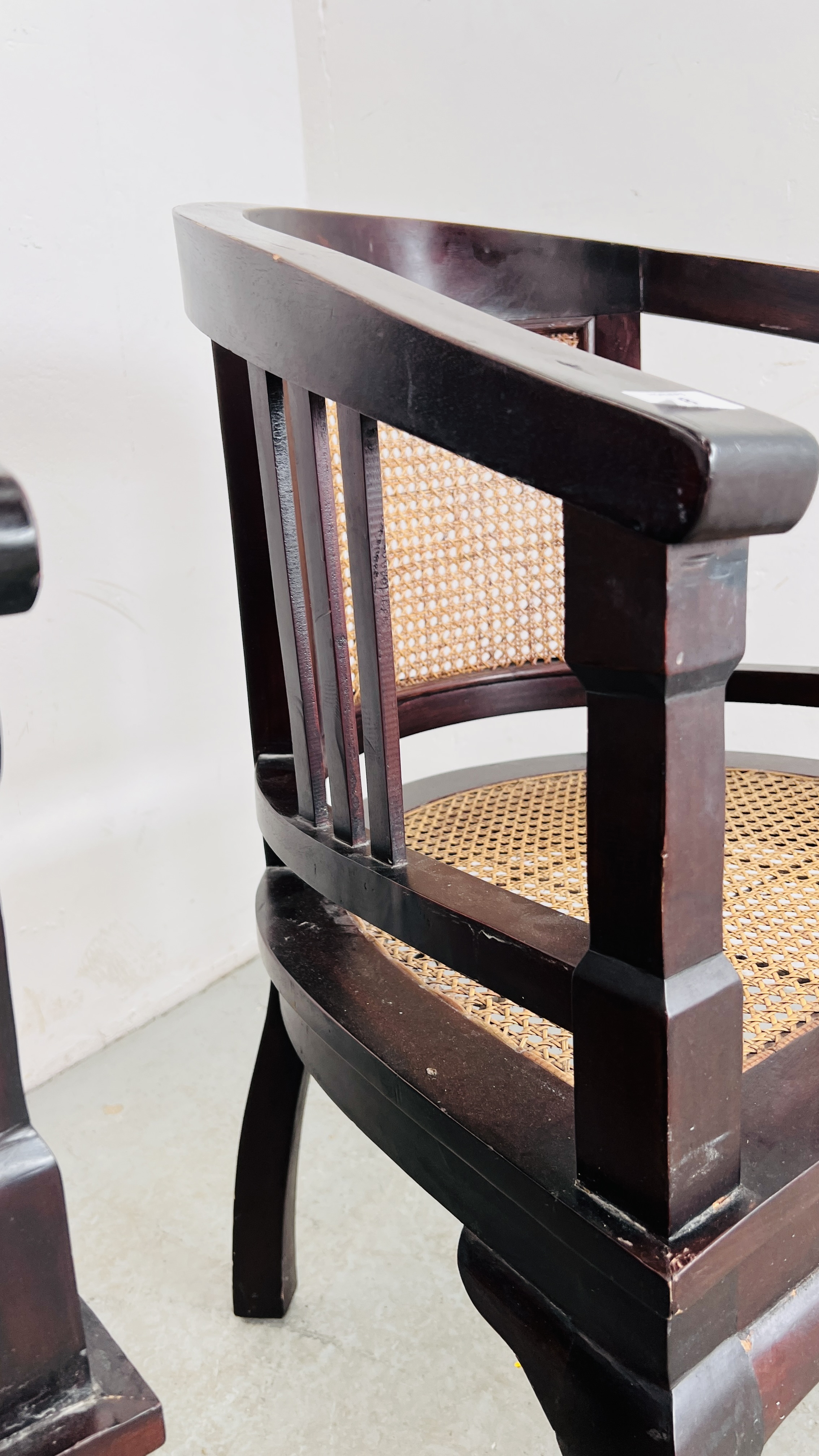 A PAIR OF HOOF BACK MAHOGANY CHAIRS WITH BERGER WORK BACK AND SEAT. - Image 6 of 18