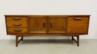 A S.F. LTD (STONEHILL FURNITURE) RETRO TEAK THREE DOOR THREE DRAWER SIDEBOARD No. 681, BATCH B819.