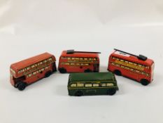 A GROUP OF FOUR VINTAGE TIN PLATE BUSES BY "WELLS"