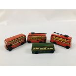 A GROUP OF FOUR VINTAGE TIN PLATE BUSES BY "WELLS"