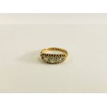 18CT GOLD VICTORIAN FIVE STONE DIAMOND RING THE SPREAD ON THE PRINCIPLE STONE APPROX 3.4MM BY 3.