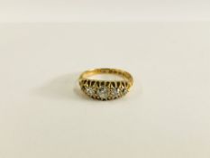 18CT GOLD VICTORIAN FIVE STONE DIAMOND RING THE SPREAD ON THE PRINCIPLE STONE APPROX 3.4MM BY 3.