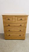 A MODERN LIGHT OAK FINISH TWO OVER THREE CHEST OF DRAWERS WIDTH 83CM. DEPTH 45CM. HEIGHT 95CM.