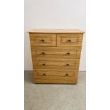 A MODERN LIGHT OAK FINISH TWO OVER THREE CHEST OF DRAWERS WIDTH 83CM. DEPTH 45CM. HEIGHT 95CM.