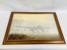 FRAMED COULSON PRINT, LANCASTER AT DAWN, W 75CM X H 49.5CM.