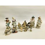 A GROUP OF VINTAGE BRITISH AND CONTINENTAL FIGURINES AND CABINET ORNAMENTS INCLUDING A MATCH