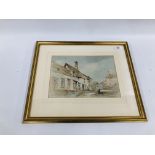 ARTHUR DAVIS WATERCOLOUR "COTTAGES AT NEW BUCKENHAM" 21.5CM. X 30CM.