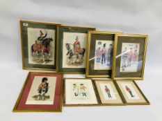 EIGHT FRAMED AND MOUNTED MILITARY PRINTS.