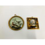 VINTAGE HANDPAINTED MINIATURE DEPICTING VIOLINIST AND HIS WIFE IN AN OVAL MOUNT HEIGHT 8CM. WIDTH 7.