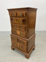 REPRODUCTION MINIATURE EIGHT DRAWER WALNUT FINISH CHEST ON CHEST