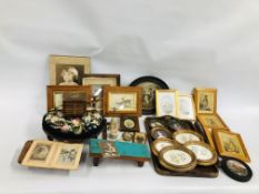 BOX OF VINTAGE FRAMED PICTURES AND PRINTS TO INCLUDE HAND COLOURED BOOKPLATES,