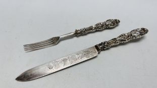 A VICTORIAN SILVER CAKE KNIFE AND FORK,