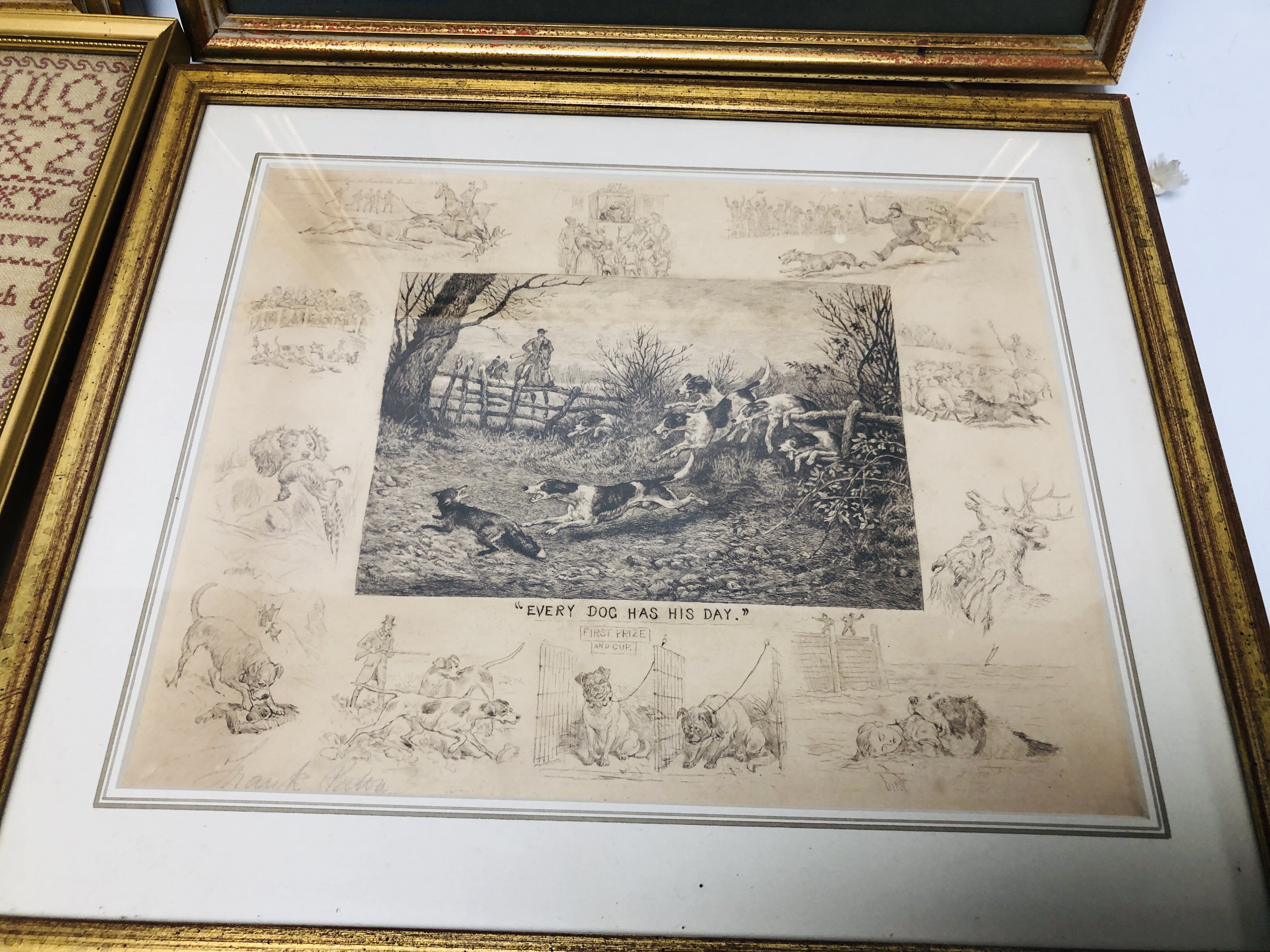 A GROUP OF FOUR VARIOUS PRINTS ALONG WITH A C19TH. DRAWING OF A SHEPHERDESS AND COMPANION SIGNED H. - Image 3 of 13