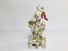 A BOW FIGURE OF FLORA WITH CHERUB ATTENDANT CIRCA 1760, HEIGHT 26CM, A/F SIGNS OF RESTORATION.