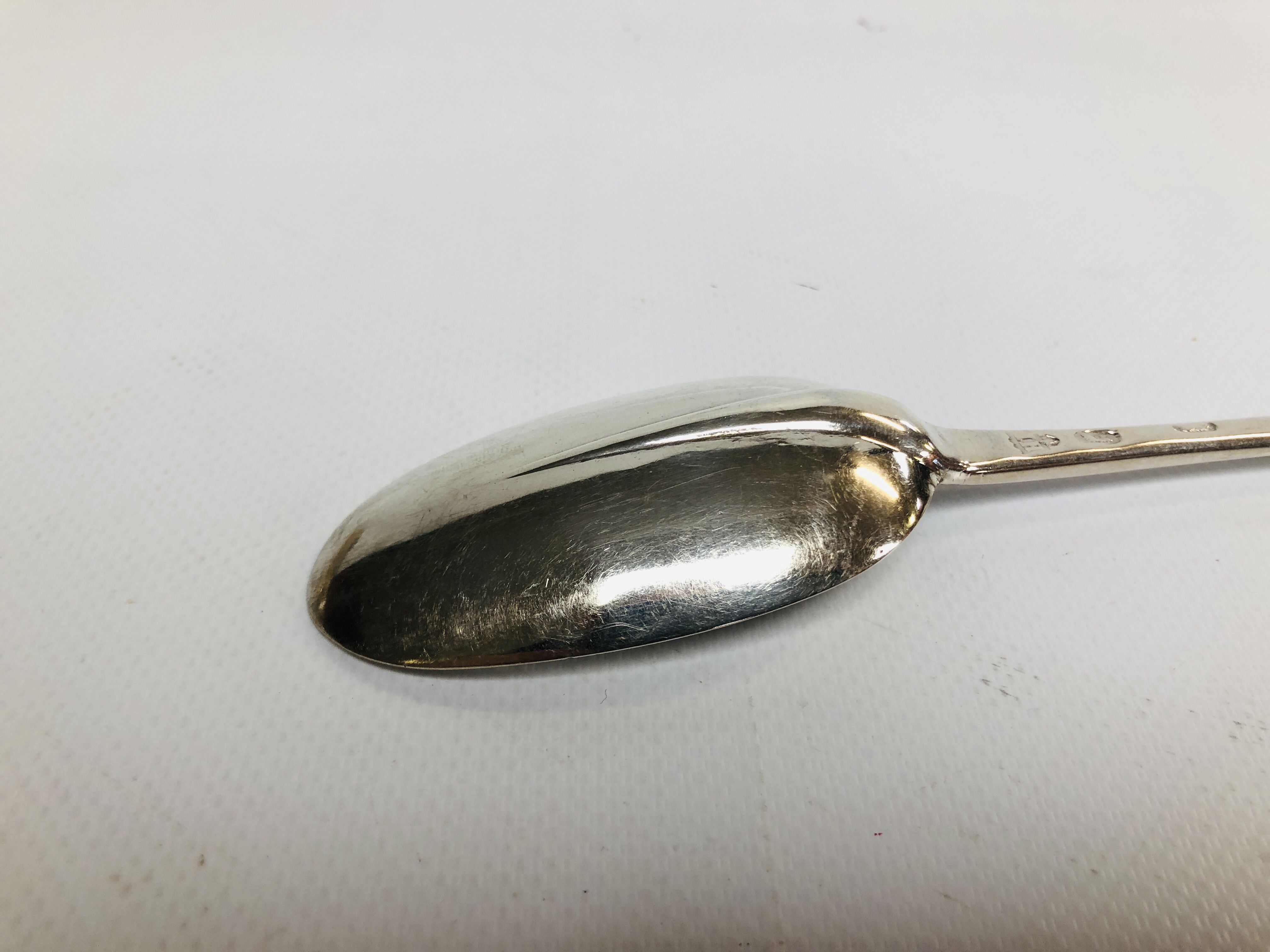 A GEORGE I SILVER HANOVERIAN PATTERN SERVING SPOON, - Image 4 of 7