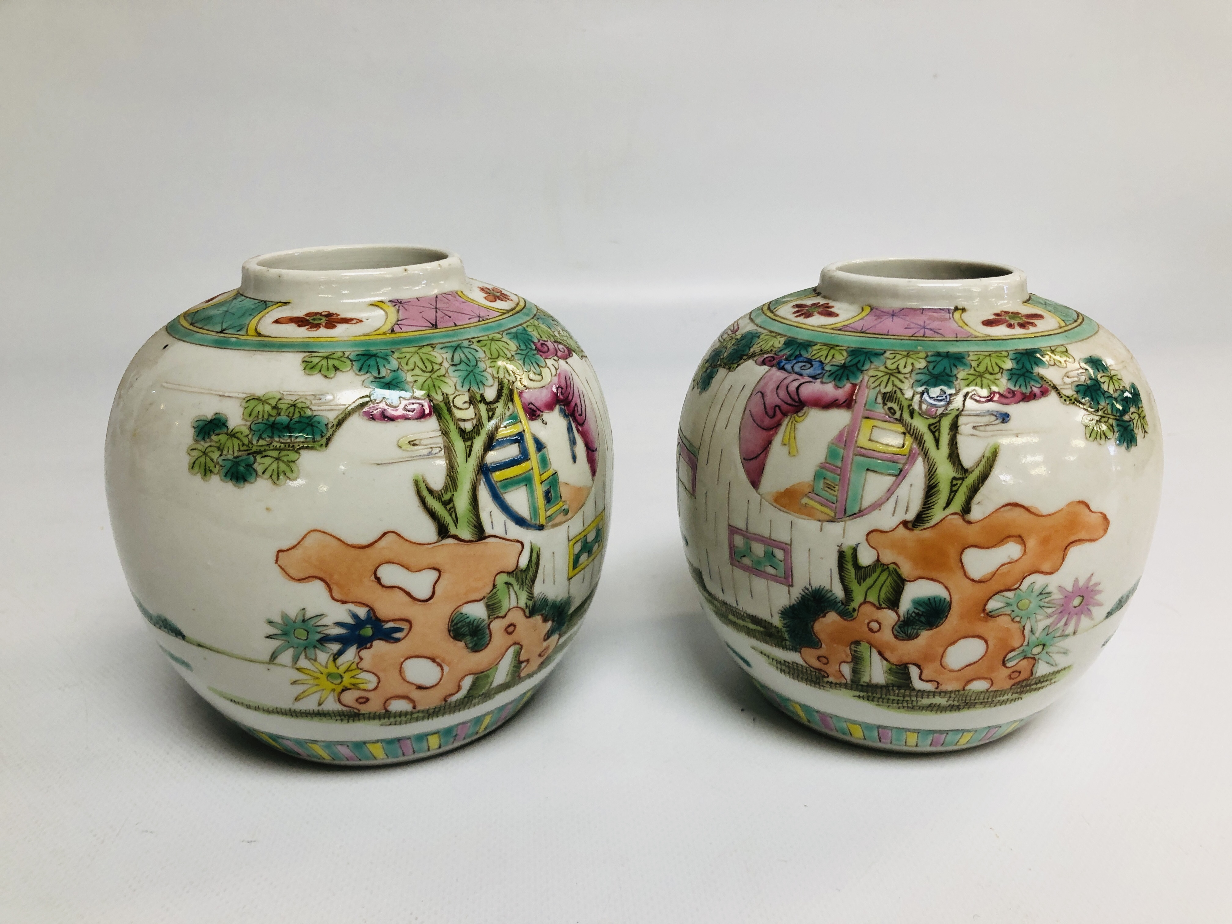 A PAIR OF C19th CHINESE POLYCHROME GINGER JARS, HEIGHT 12.5CM. - Image 5 of 7