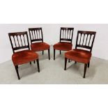 FOUR LATE GEORGIAN DINING CHAIRS IN HEPPLWHITE STYLE WITH PINK VELOUR STUFF OVER SEATS
